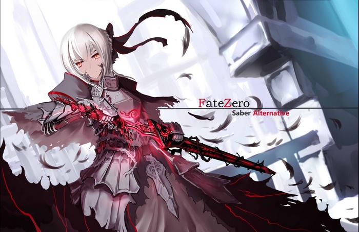 Fate/Zero Saber Alter with a glowing red sword