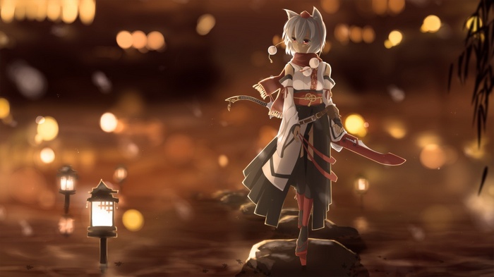 Inubashiri Momiji from Touhou with a sword