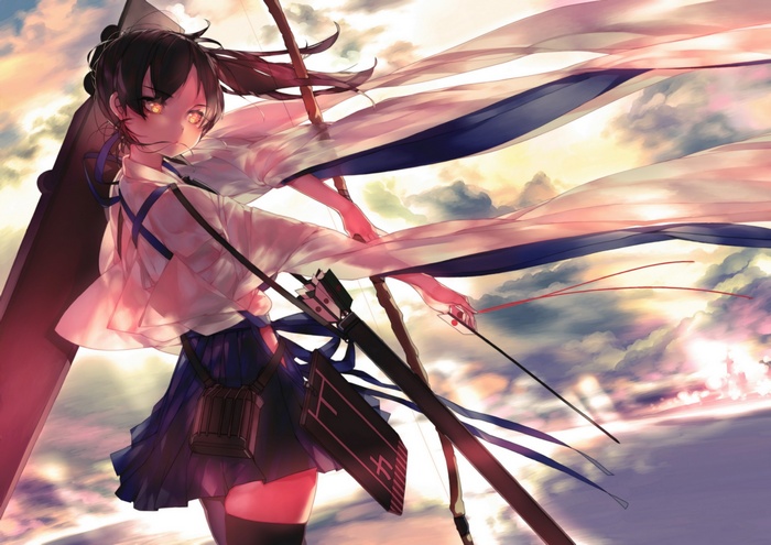 Kaga from Kantai Collection with a bow and arrow