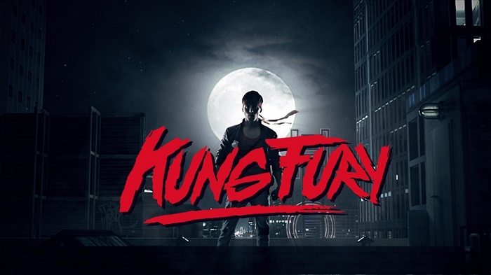 Kung Fury title card with a man in front of a full moon