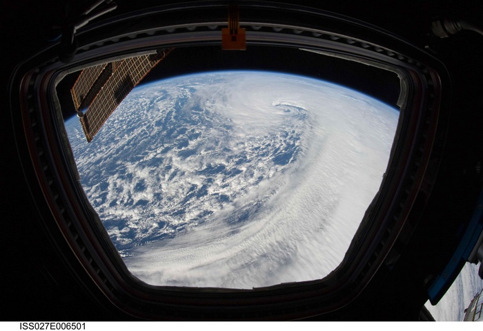 Space station view of a hurricane from orbit