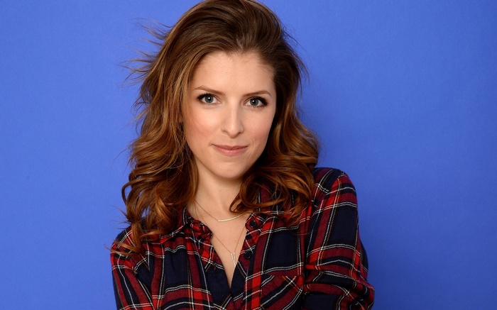 Anna Kendrick wearing a plaid shirt