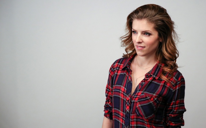 Anna Kendrick wearing a plaid shirt