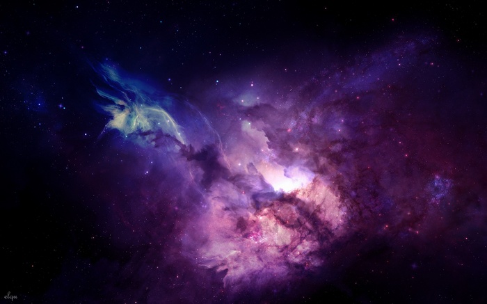 Purple and blue nebula with stars in deep space