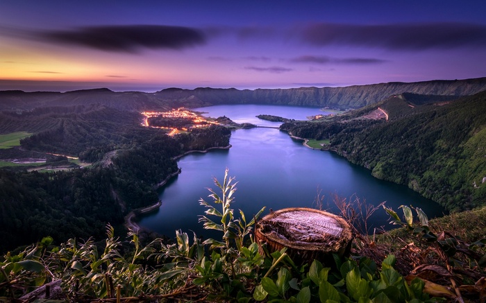 Lake landscape at sunset in Azores, Portugal