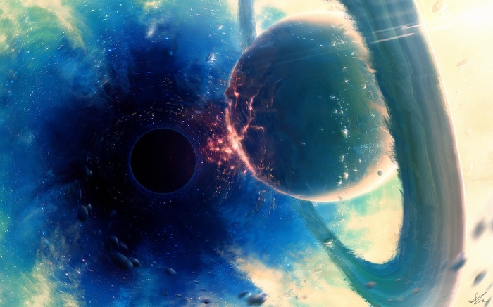 Planet disintegrating near a black hole with planetary rings