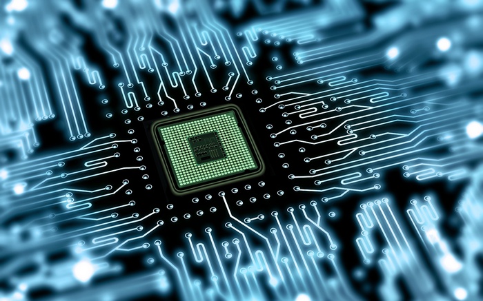 Close-up of a CPU on a circuit board
