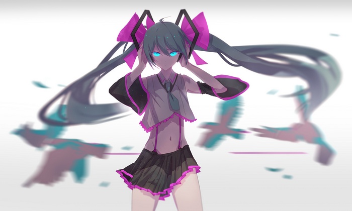 Hatsune Miku with pink headphones and twintails