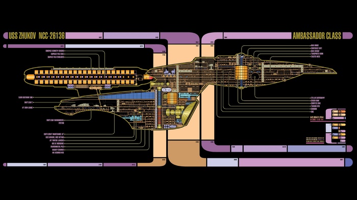 Star Trek, schematic, spaceship, LCARS
