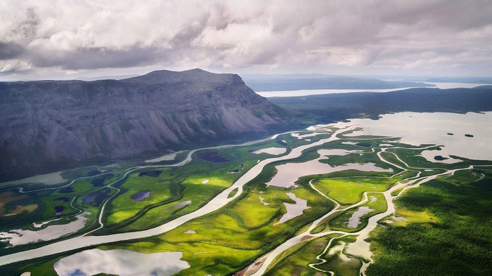 River delta and mountains in Sweden