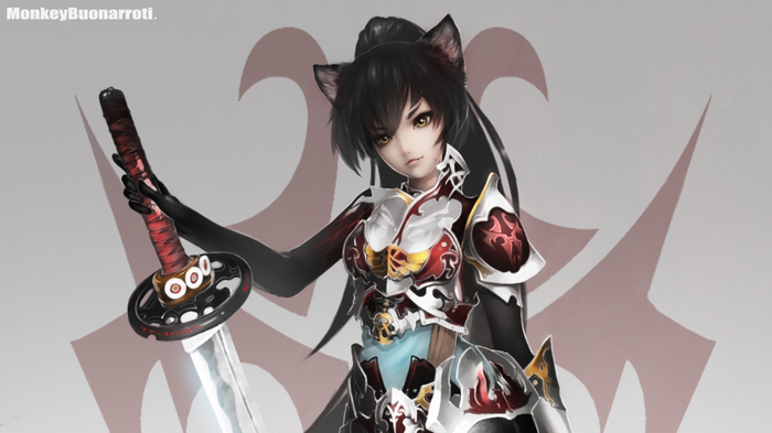 Anime Cat Girl Holding a Katana Sword