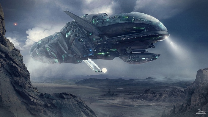 spaceship, Dragos Jieanu, artwork, science fiction, futuristic