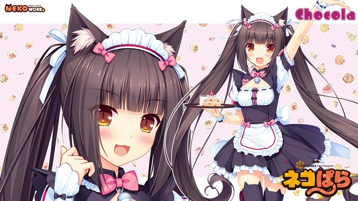 Chocolat from Neko Para holding a cake and drink