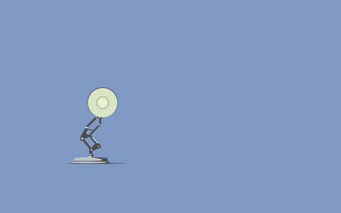 Minimalist Pixar Luxo Jr. lamp on blue background