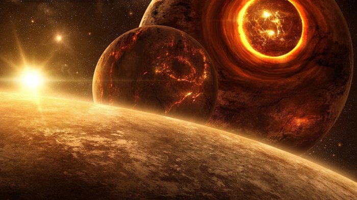 Planets and a bright star in deep space