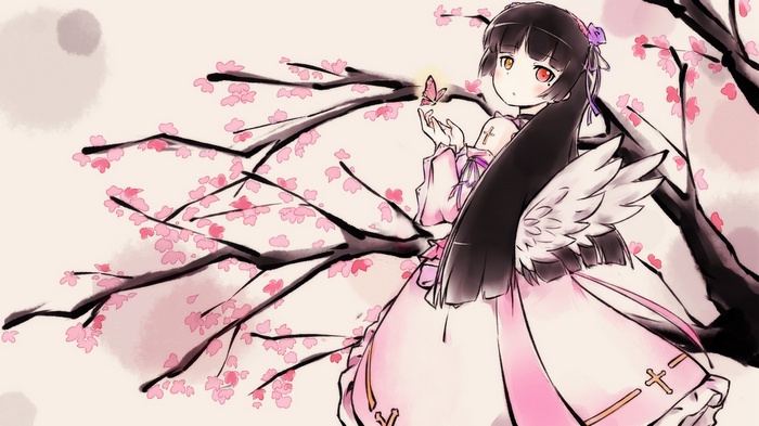 Gokou Ruri with a butterfly and cherry blossoms