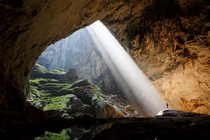 Sunlight streams into Hang Son Doong cave in Vietnam
