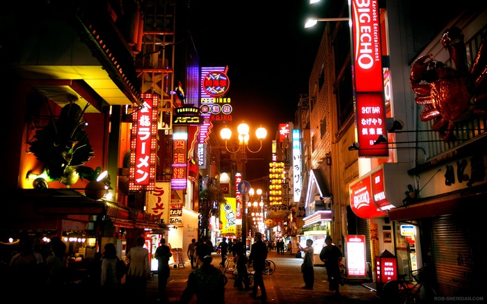 Dotonbori street at night with neon signs