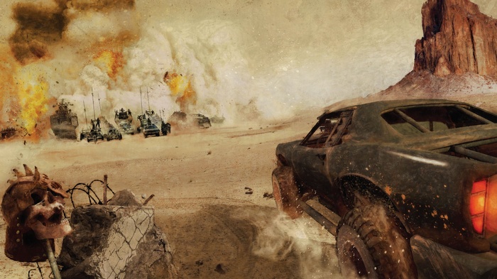 Mad Max: Fury Road desert battle with cars