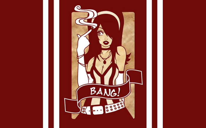 Woman with bangs pointing gun to head