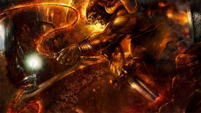 Gandalf fights the Balrog on the Bridge of Khazad-dûm