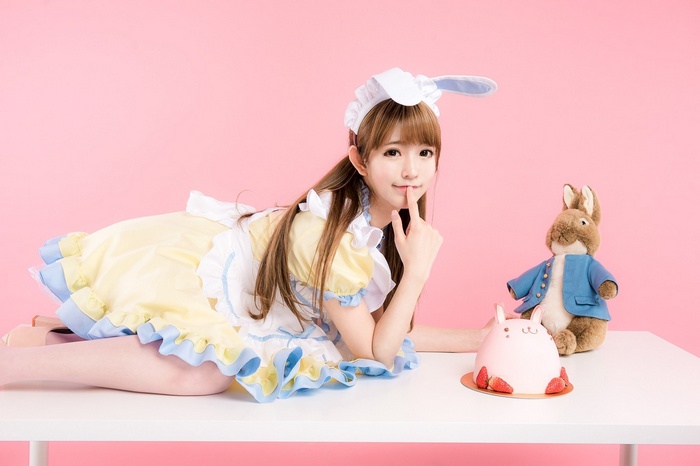 Yurisa Chan in a Maid Cosplay with a Bunny Cake