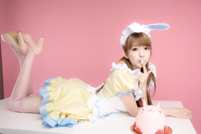 Yurisa Chan in a Maid Outfit with a Bunny Cake