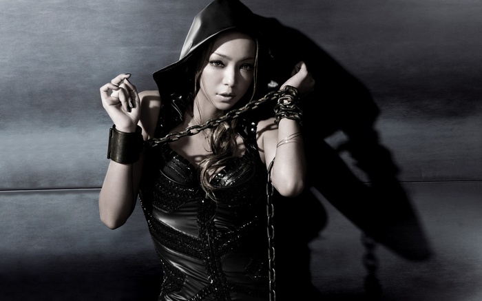 Namie Amuro in a black corset with chains