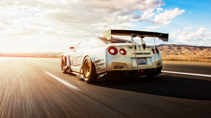 Nissan Skyline GT-R R35 tuning on a desert road