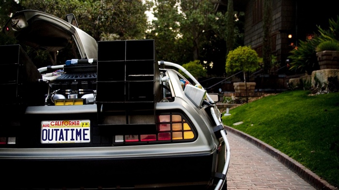 DeLorean time machine with OUTATIME license plate