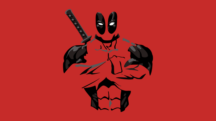 Deadpool with Katana on Red Background