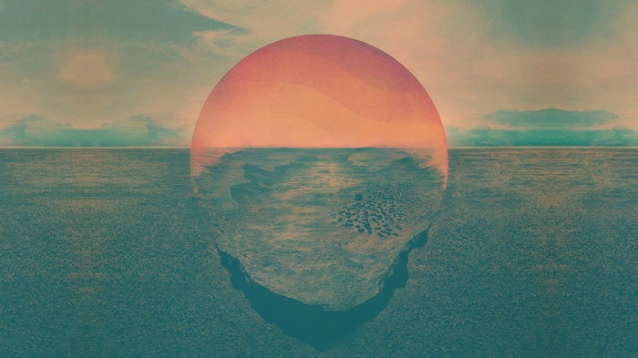 Sun over a surreal landscape with water