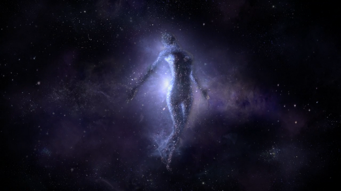 Abstract woman made of stars in space
