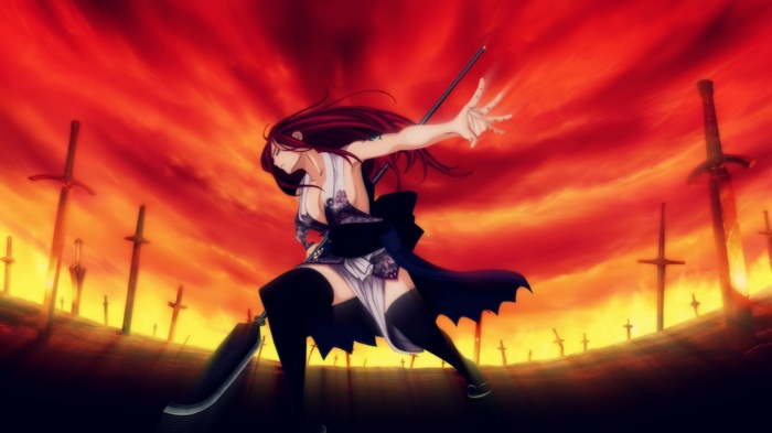 Scarlet Erza in a field of swords