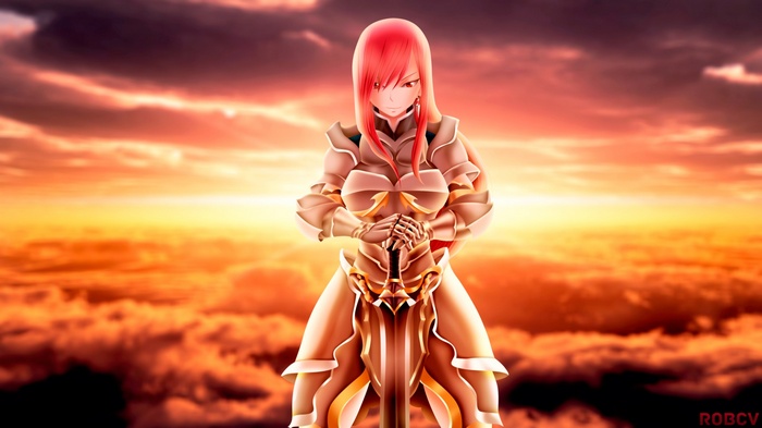 Erza Scarlet in Armor Holding a Sword