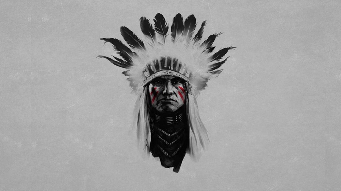 Native American man with war bonnet and face paint