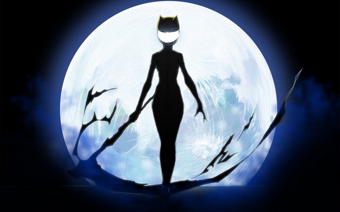 Celty Sturluson in front of a full moon