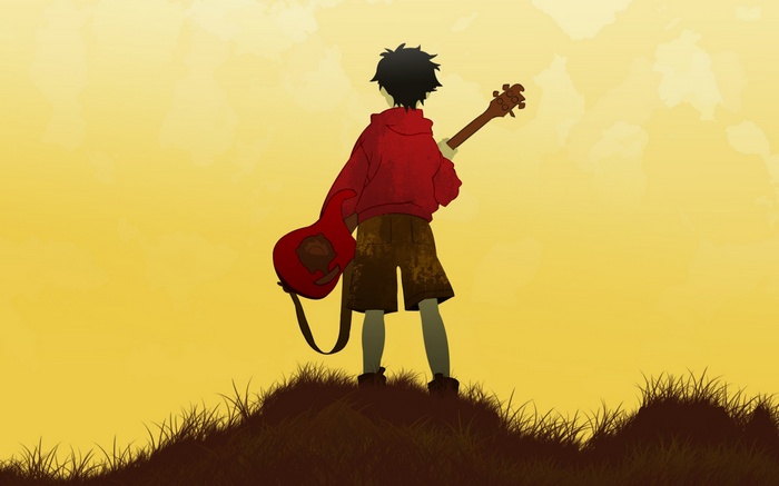 Naota Holding a Guitar on a Hill