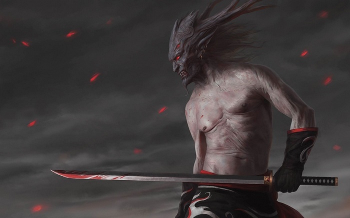 Fantasy warrior with bloody sword