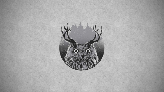 Owl with Antlers in a Forest