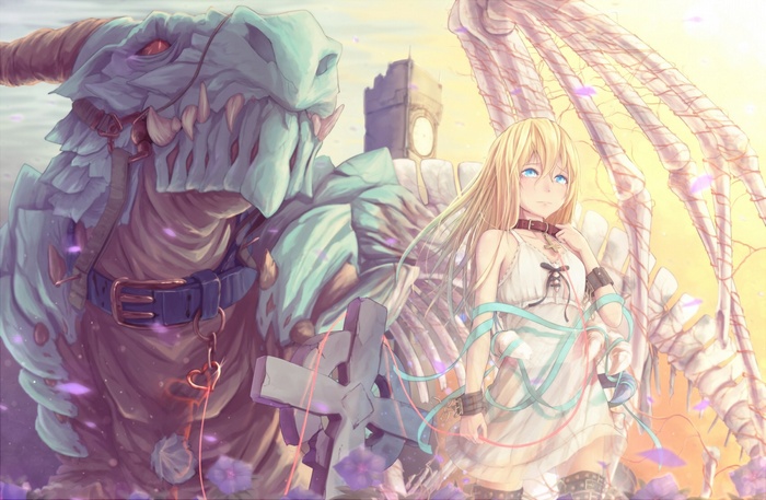 Dragon and Blonde Girl with Blue Eyes