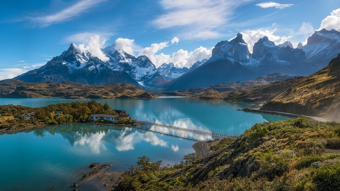 Torres del Paine National Park with lake and mountains