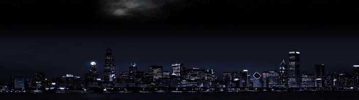 Chicago skyline at night with moon