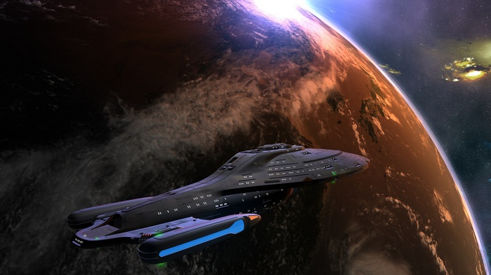 Star Trek: USS Voyager approaching a planet
