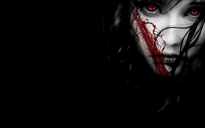 Woman with blood and red eyes