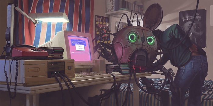 The Prodigy poster and a robot in a room