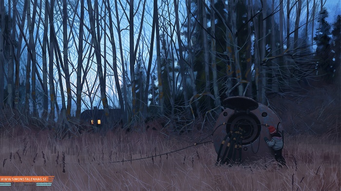 Simon Stålenhag's robot in a forest
