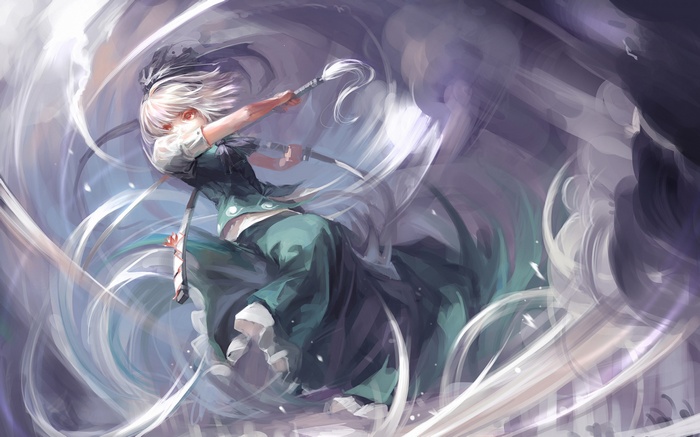 Konpaku Youmu wielding a sword with swirling energy