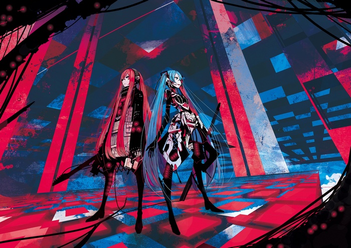 Megurine Luka and Hatsune Miku with Guitars
