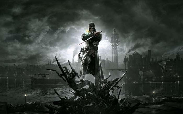 Corvo Attano from Dishonored standing on debris